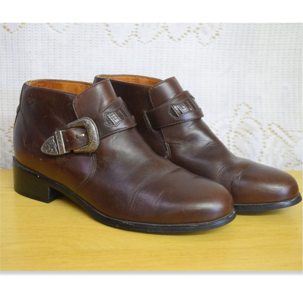 Ariat "Blair" Ankle Booties Womens Size 7.5 B Brown Leather Shoes Buckle Western